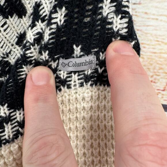 Columbia Waffle Knit Fair‎ Isle Mock Wool Blend Sweater Women's M Cream/Black - Picture 6 of 11